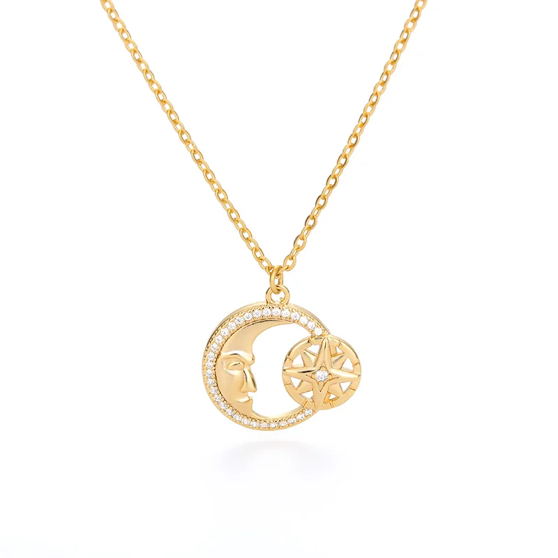 

Crescent Pentagram Pattern Star Cz Necklace 18K Gold Plated for Gift Jewelry Pendant Necklace Link Chain,link Chain Zircon Brass, Gold,platinum,rose gold