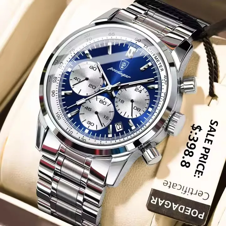POEDAGAR 921 New Luxury Men Watch Waterproof Luminous Chronograph Date Stainless Steel Watch for Men Quartz Men's Watches Reloj