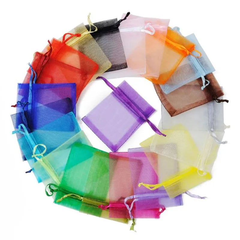 

9x12cm 24 colors Custom Logo Drawstring Gift Pouch Jewelry Mesh Packaging Organza Bag, Colorful