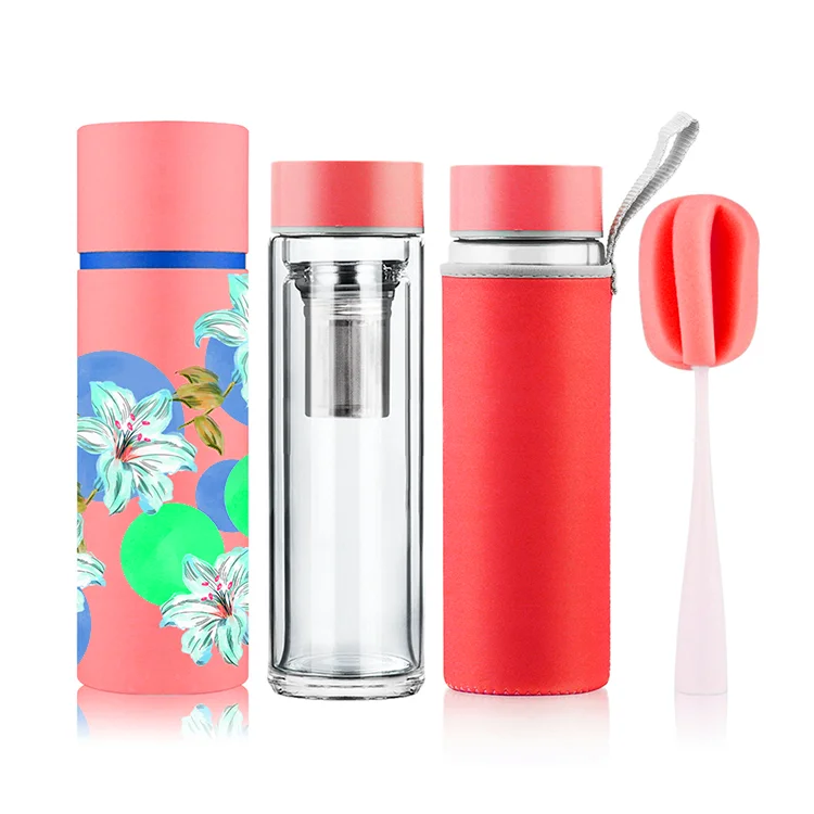 

2021 New products Ready to ship Hot sales DW Glass Water Bottle with stainless steel Tea Infuser, Customized color