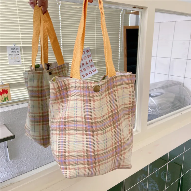 

2021 fashion New Custom plain Small Fresh Plaid female shopping bag wholesale handbag in summer, Customized color