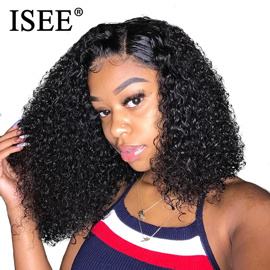

ISEE HAIR Top Selling Wholesale Short Bob Wigs, Pre plucked Unprocessed Raw Brazilian Kinky Curly Lace Front Human Hair Wigs