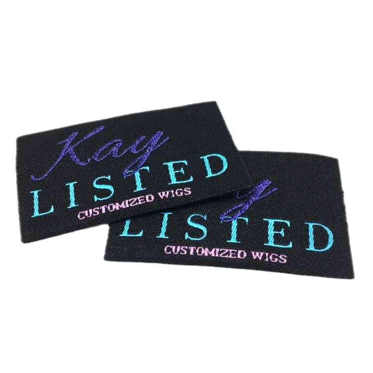 

Wholesale Brand Name Custom High Density Woven Label tag with a logo for wig custom free wig tag