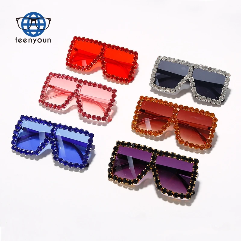 

Teenyoun New Oversized Square Shades Children Sunglasses Kids Diamond Toddler Luxury For Girls Boys Sun glasses Wholesale