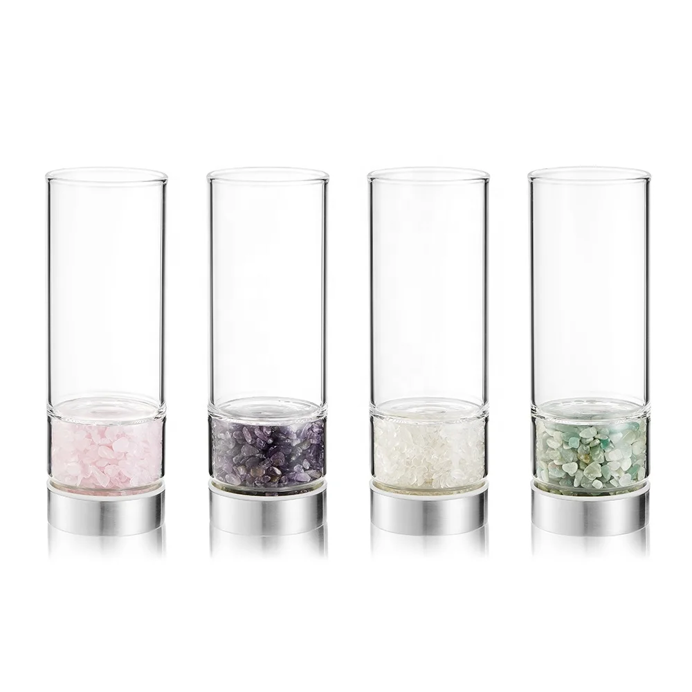

Crystal Water Cup,Amethyst/Citrine/Rose Quartz Healing Glass Water Bottle, Includes Protective Sleeve, Customized color