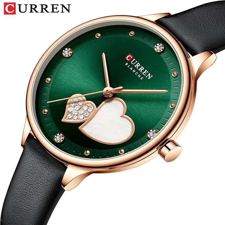 

CURREN 9077 Women's Watches Top Brand Luxury Quartz Leather Wristwatch with Rhinestone Elegant Thin Clock for Female