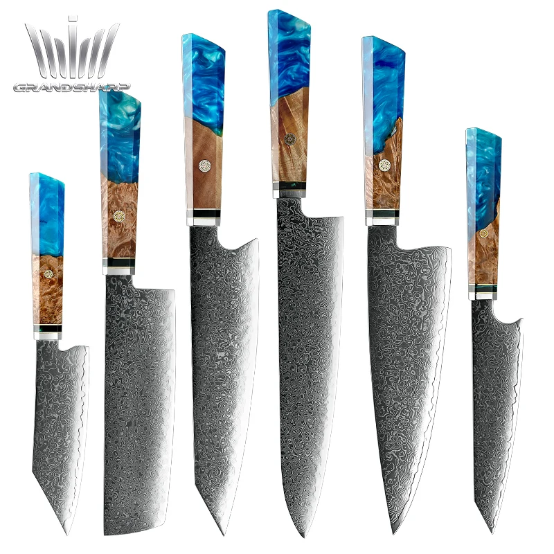 

New Resin Handle Damascus Steel AUS10 Sharp Blade japanese messer butcher cutting Chopping cuchillos chef kitchen knives set