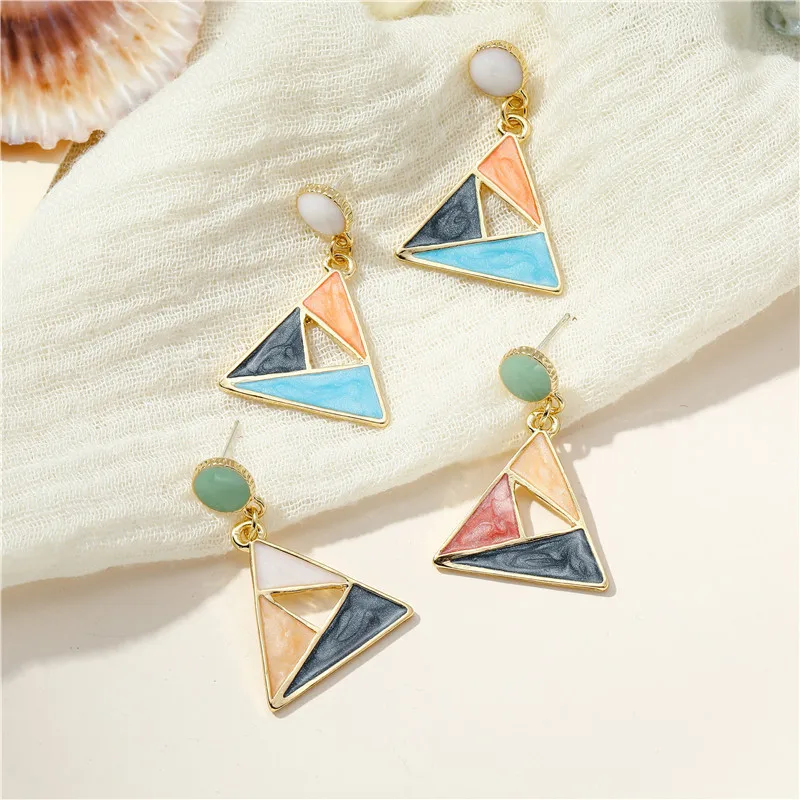 

High Quality Gold Color geometric triangle Design Crystal Dangle gold stud earrings natural stone earrings