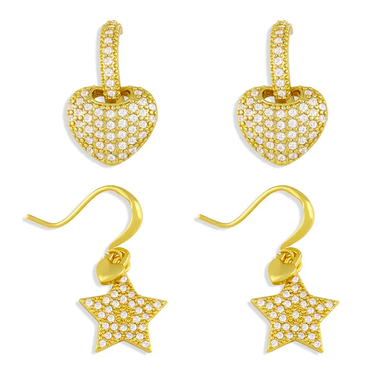 

Micro-Inlaid Zircon Plated Heart Drop Earrings Women 18K Gold Plated Star Cuff Ear Custom OEM ODM, Gold color earring