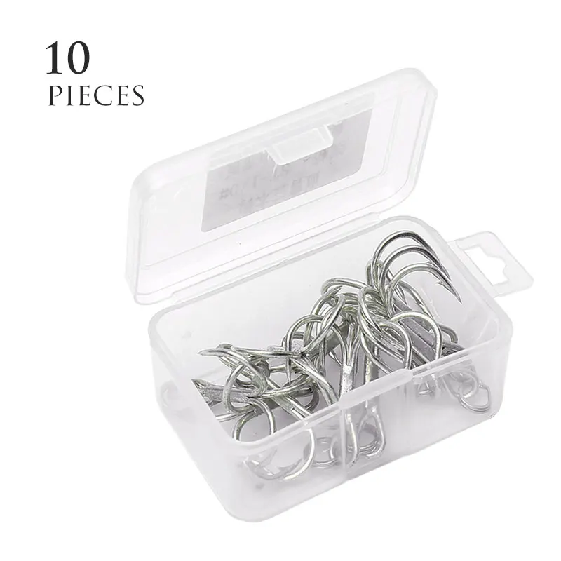 

LINNHUE 10pcs High carbon Stainless Steel Fishing Hook Barbed Lure Baitholder Treble Hook With Feather Carp Fishing Bait Holder, Silver gray