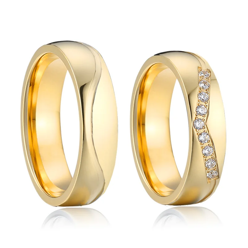 

fashion jewelry stainless steel wedding rings for men and women 18k gold plated couples ring alliance bague mariage