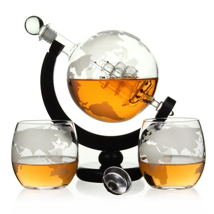 

Stocked bottle glass glass globe decanter with globe glasses for the wine and spirits, Transparent