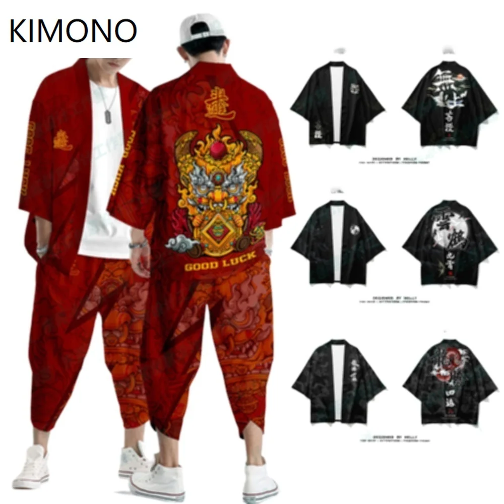 

20 Styles Suit Plus Size S-6XL Loose Chinese Japanese Samurai Harajuku Kimono Cardigan Women Men Cosplay Yukata Tops Pants Set