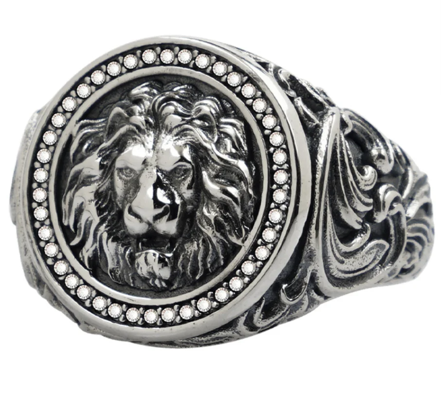 

Men's 925 silver lion ring size  punk roocker ring, Gold/silver