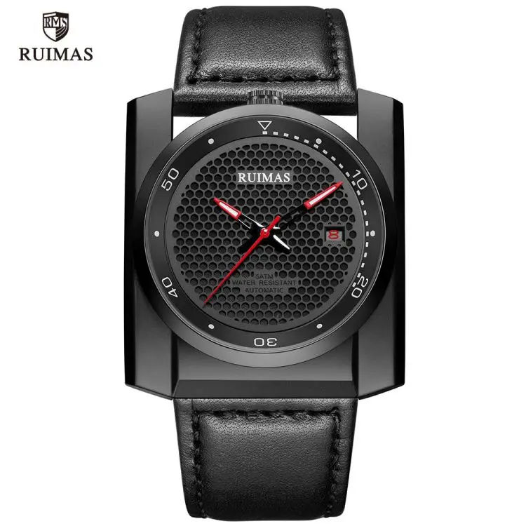 

RUIMAS RL6775G Military Sport Automatic Watches Men Square Honeycomb Dial Mechanical Man Luxury Leather Waterproof Clock
