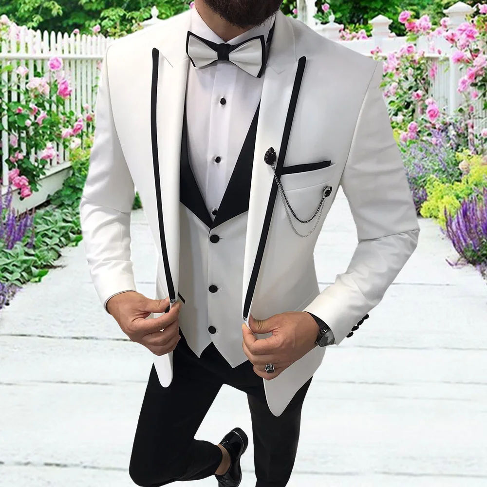 

HD156 New Design Men's Casual Suits Slim Fit 3 Piece Prom Tuxedos Jacket for Wedding Party Blazer+Vest+Pants Wholesale 2020, Per the request