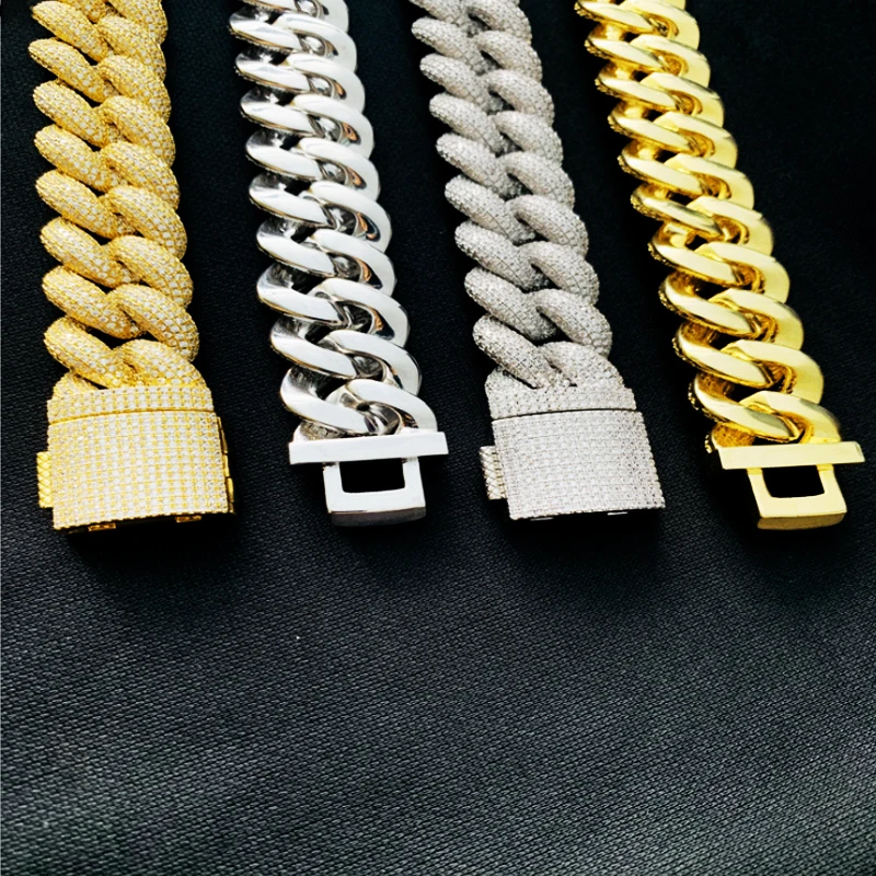 

Luxury 5 Rows 18K Gold Claw Setting Iced Out VVS Moissanite Diamond Cuban Link Chain, White/yellow