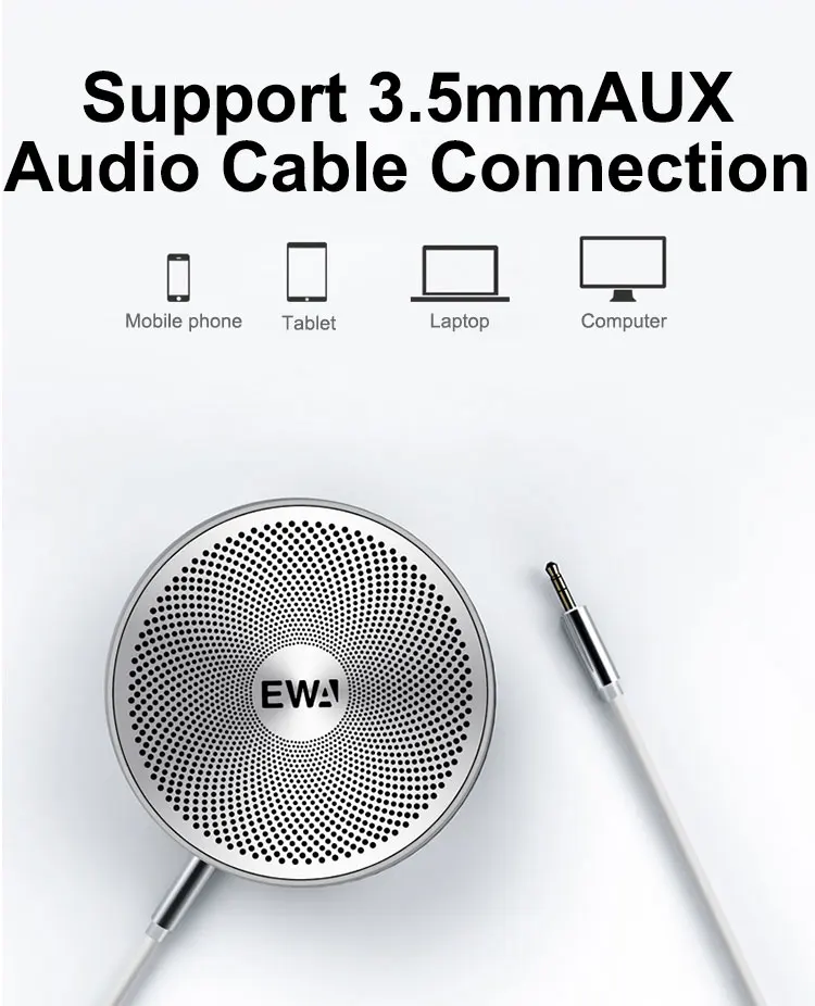 EWA Metallic USB Input MP3 Player Stereo TF Card Handsfree Portable Subwoofer Wireless Mini Metal Speaker - ANKUX.COM