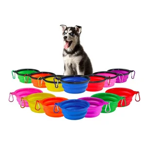 Image of Premium food water feeding collapsible dog bowl, portable bowls with a free hook