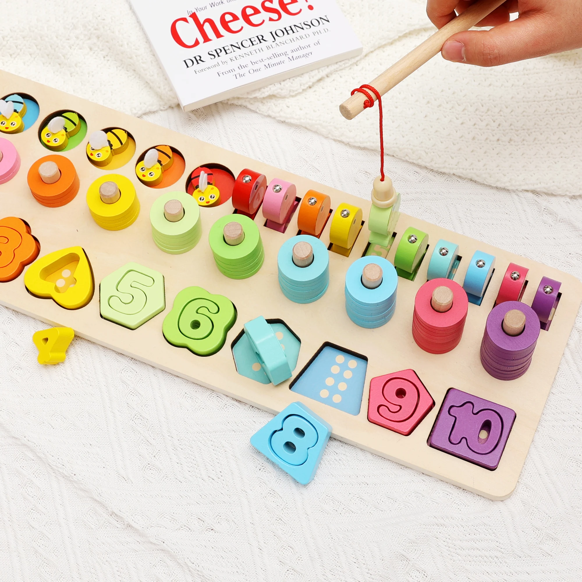 

Early Logarithmic Board 6 in 1 Kids Montessori baby Wooden Fishing Game Educational Toys