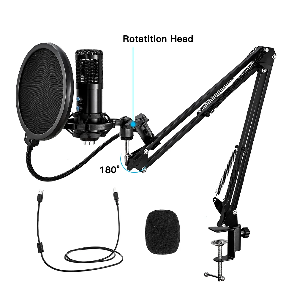 

condenser microphone bm 800 advanced low noise USB wired game microphone, Black
