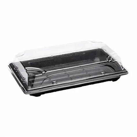 

On Sale Free Samples Japanese Style Takeaway Series Biodegradable PLA Sushi Tray with Clear PLA Lid, Black or customized