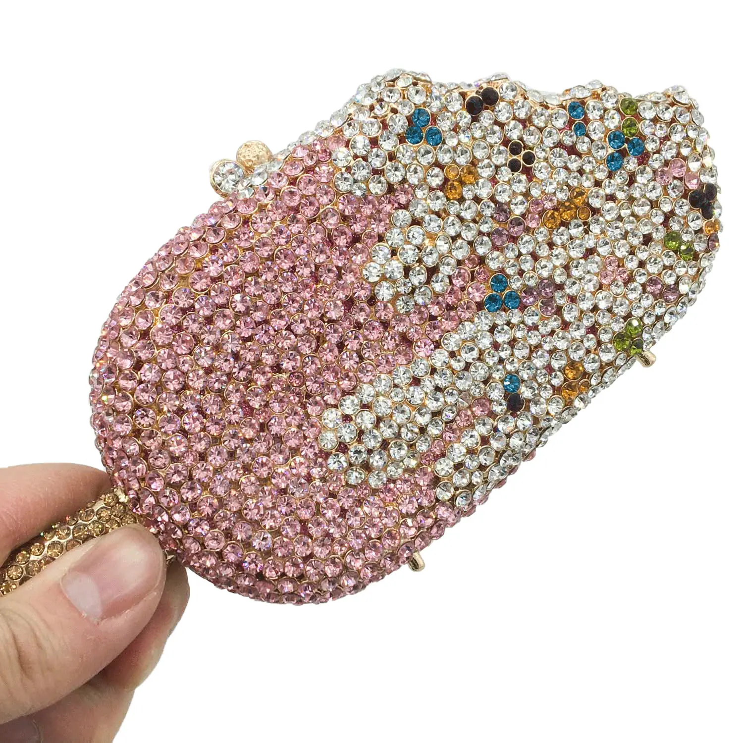 

Luxury New Design Trendy Cute Woman Rhinestones Ice Cream Evening Clutches Ladies Crystal Popsicle Clutch Purse Party Handbag, Pink