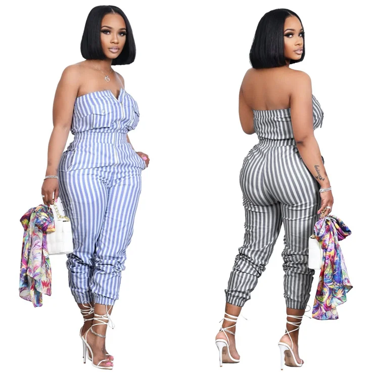 

Womens Striped Jumpsuits Romper Clothing Sleeveless Women's Strapless Jumpsuit One Piece Pants Outfits Rompers, As picture