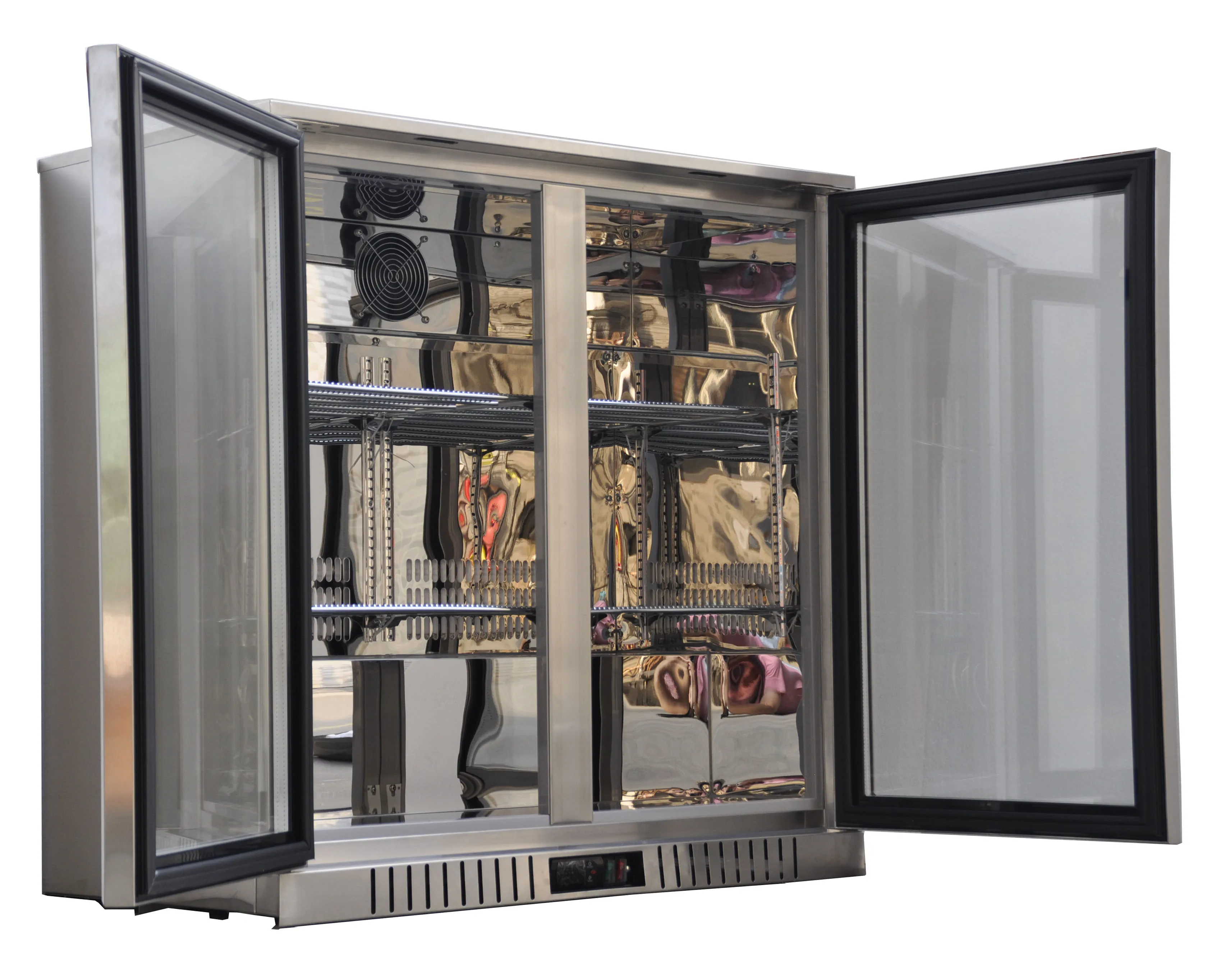 黑色完成双玻璃门显示后酒吧冷却器/啤酒冷却器/酒吧冰箱展示