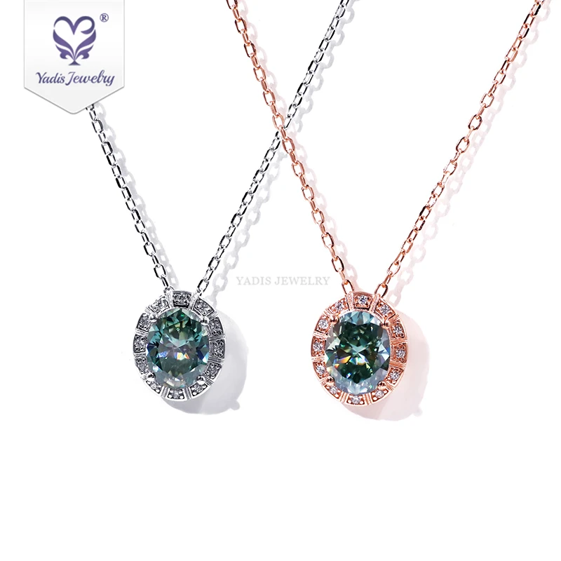 

Tianyu gems Hot sale 2 carat Green Oval Moissanite Diamond Sterling Silver 925 18K Gold Plated Pendant Necklace