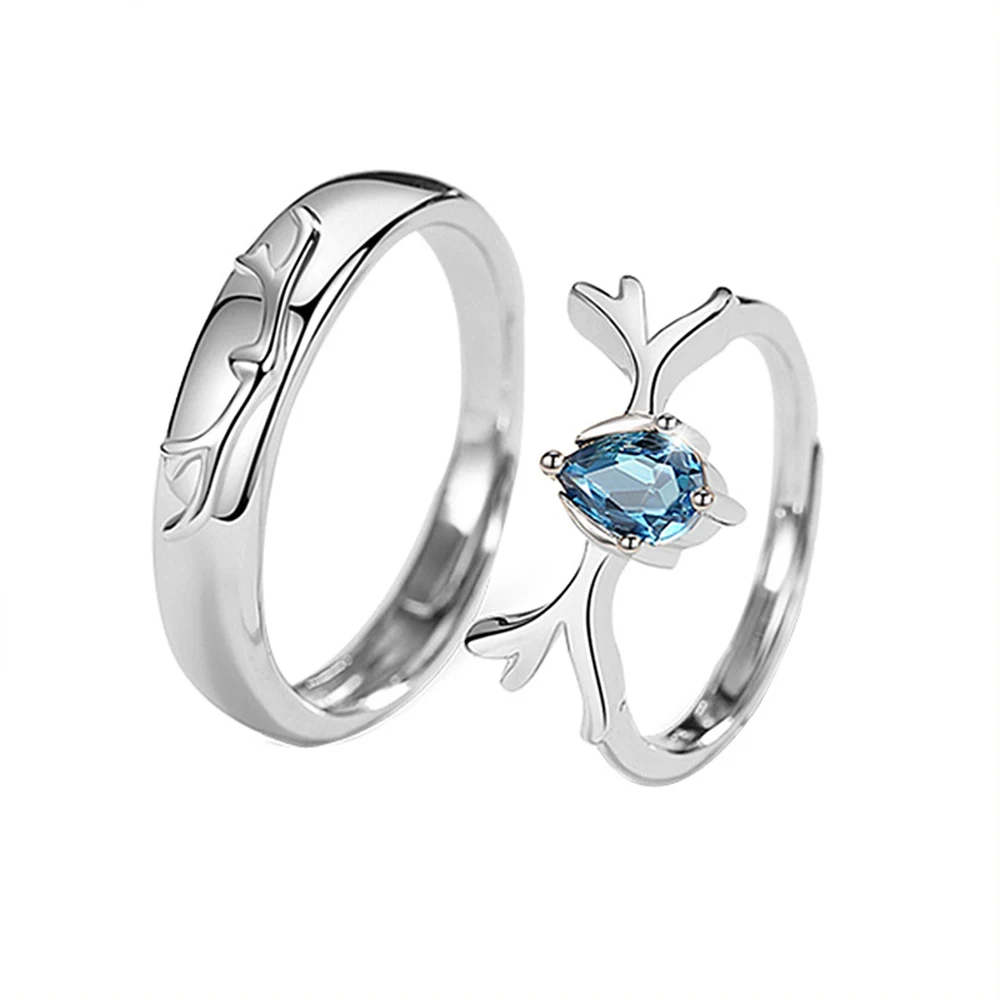 

2021 Fashion Jewelry Zircon Stone Rings Blue Adjustable Couple 925 Sterling Silver Ring