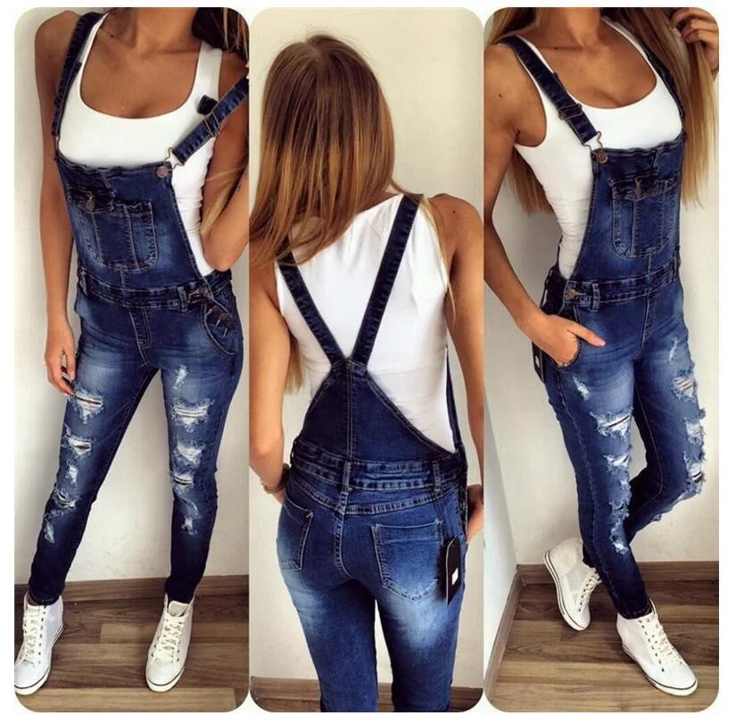 

2020 Female Jeans Ladies Stretch Overalls Women Fashion Casual Jeans Hight Quality Loose Ripped Double Shoulder Jeans, Lightblue/dark blue