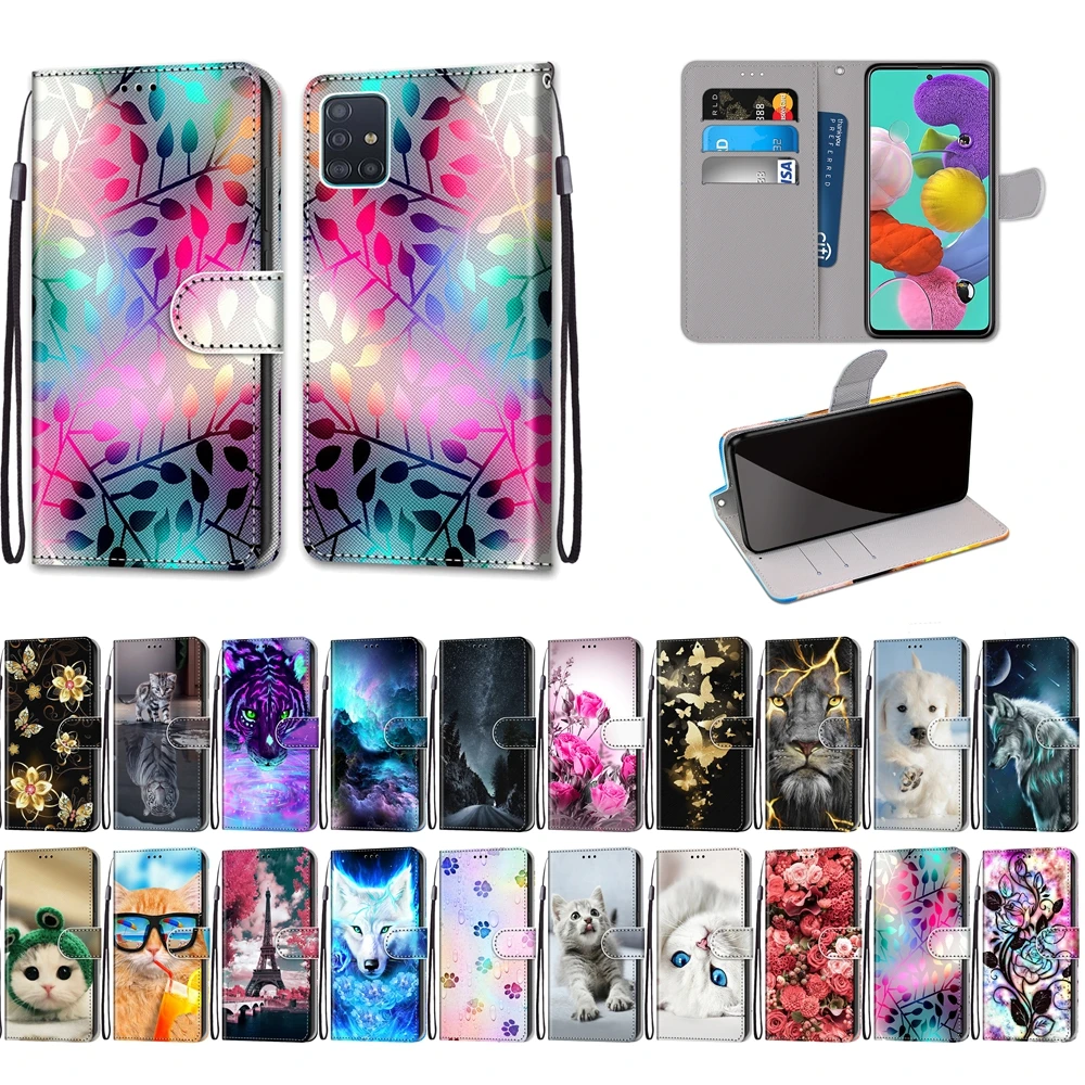 

Case on for Samsung Galaxy A01 A21 A51 A71 A81 A91 Case 3D Cartoon Leather Flip Cover for Samsung Note 10 S10 Lite Casa