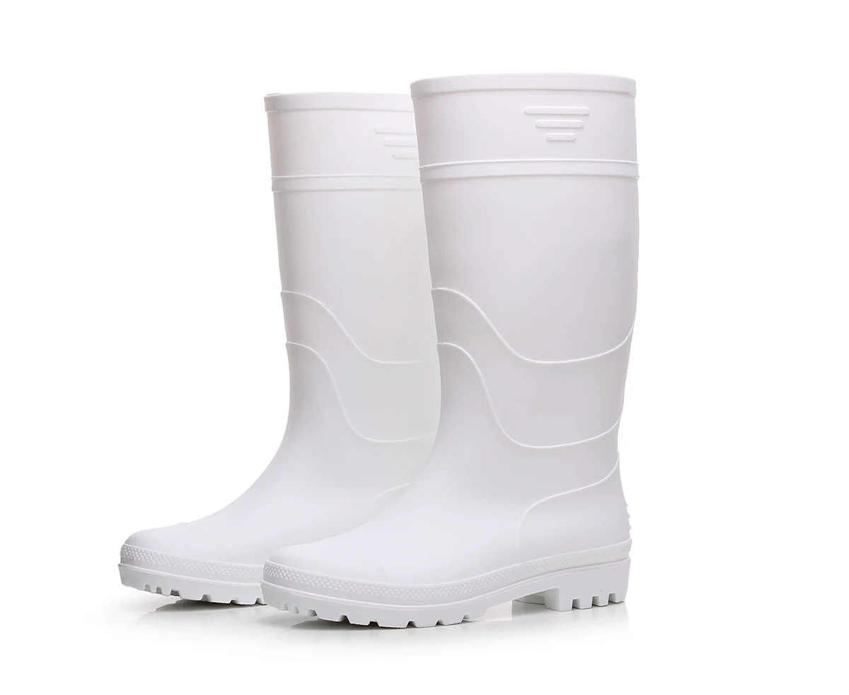 

Cheap Waterproof Rubber Boots PVC Tall White Boots Men, White/yellow