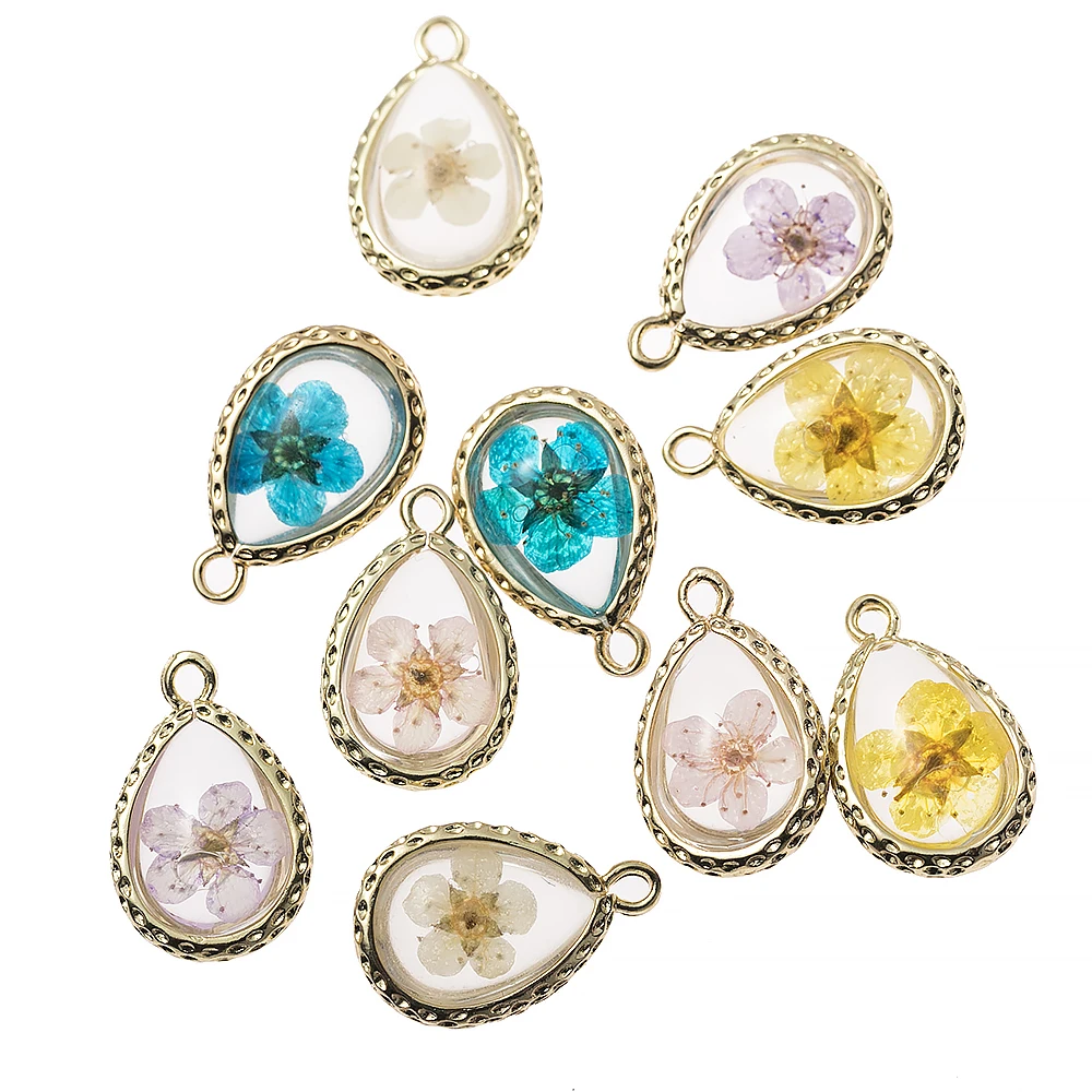 

Vintage Natural Real Dried Flowers Glass charms Pendant DIY necklace earrings jewelry accessories 11.8*18.3mm, As shown