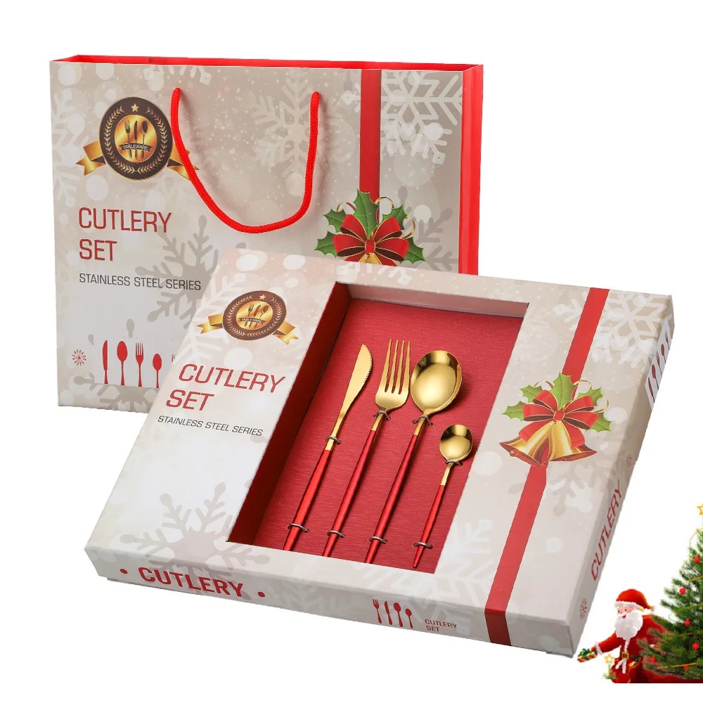 

Christmas Pack 24PCS Flatware Set With 304 Stainless Steel Tableware Gold Cutlery Set, Silver/rose gold/gold/colorful/black/gold+color handle