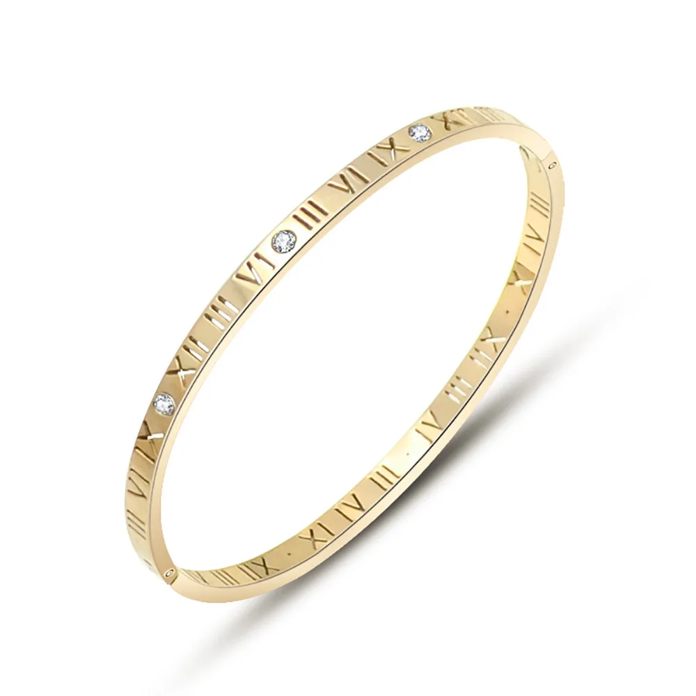 

Trendy Roman Numerals Bracelet Gold Cuff Bangle 18K Gold PVD Plated Stainless Steel Bangle For Women