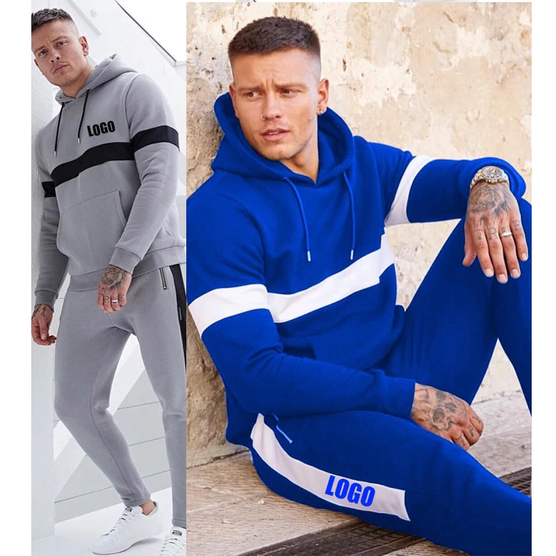 

Free Shipping AMAZON EBAY Manufacturer Wholesale Custom Plain Gym Tracksuit 100% Cotton Splice Color Mens Tracksuit