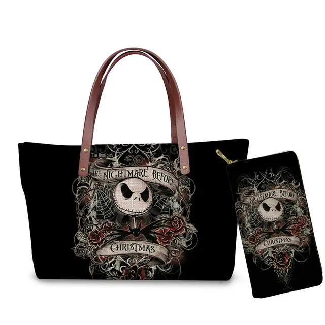 

Women Luxury Handbag Wallet Set Nightmare Before Christmas Printed Halloween Cartoon Skull Jack Design Shoulder Bags