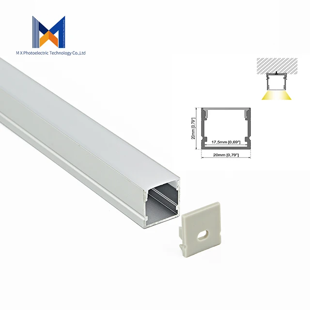 20x20B white silver aluminum profile for led garage light and led ceiling light dimmable bathroom aluminum profile