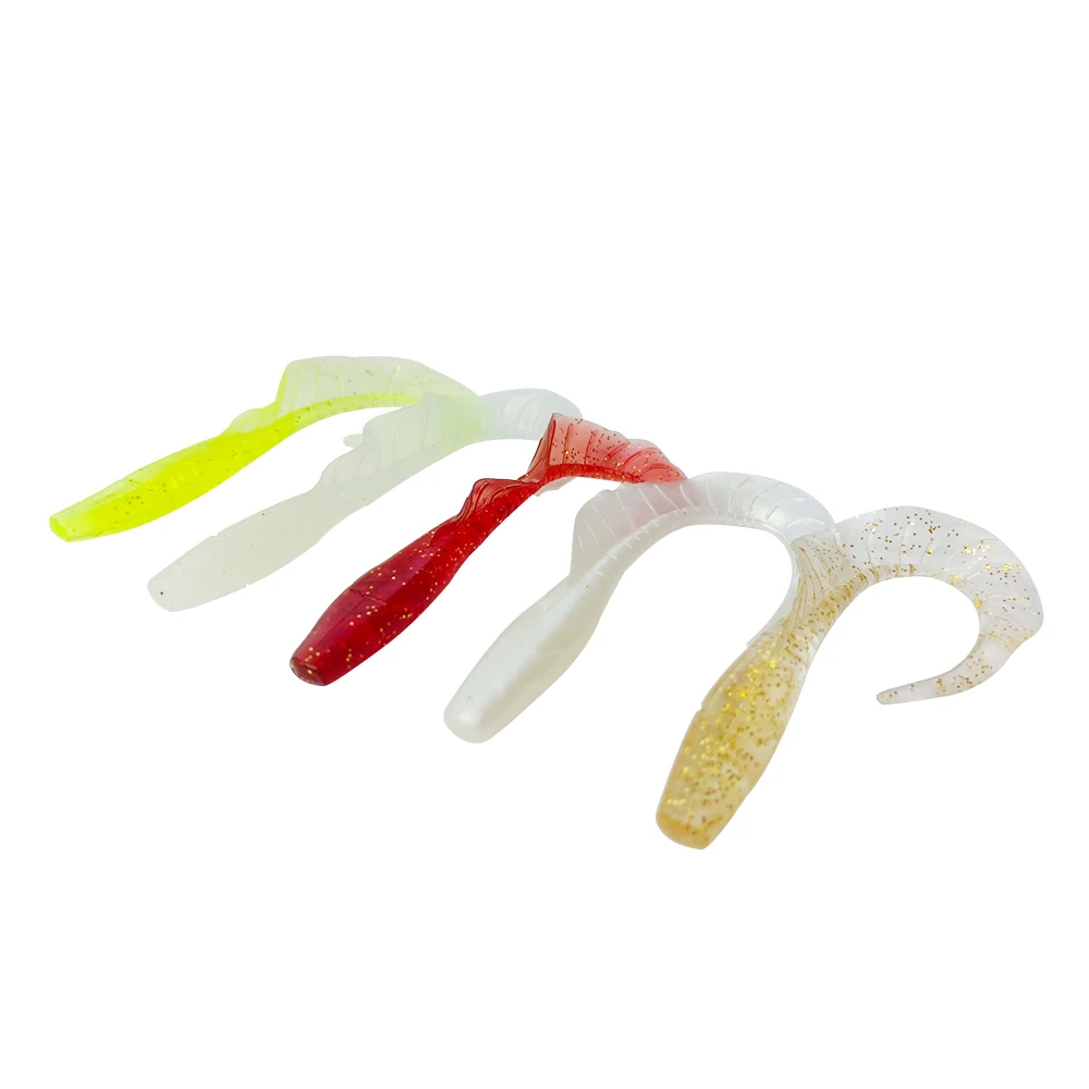 

Leading 7.5cm 2.5g Bulk Skirt Curl Tail Soft PVC Plastic Maggot Worms Artificial Fishing Lure, 5 colors swimbaits