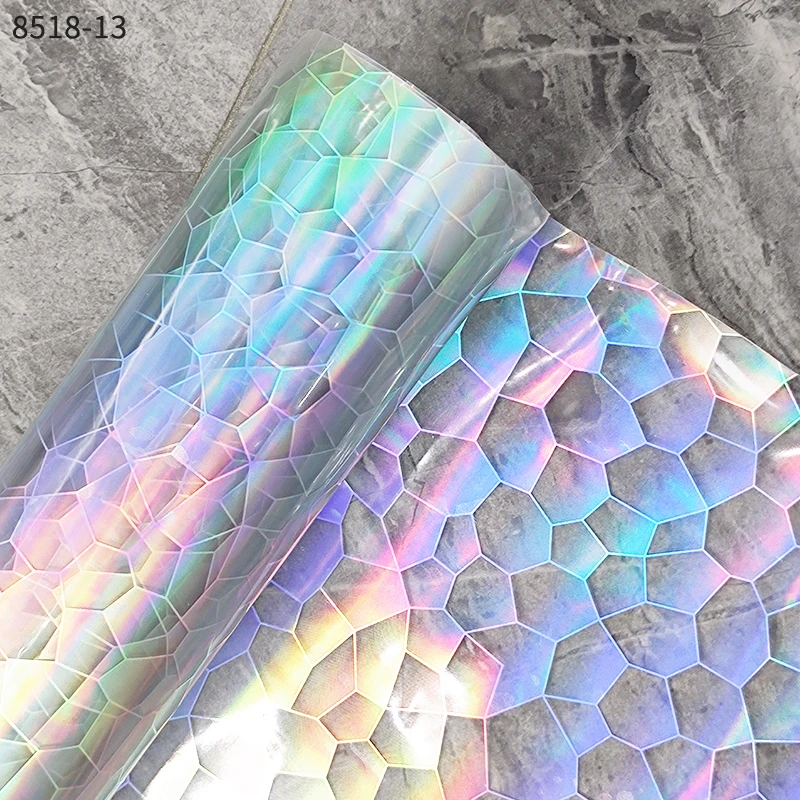0.4mm Roll Transparent Vinyl Jelly PVC Fabric Leather With Sliver Holographic Foiled  for Bags Bows DIY Thickness 0.4mm
