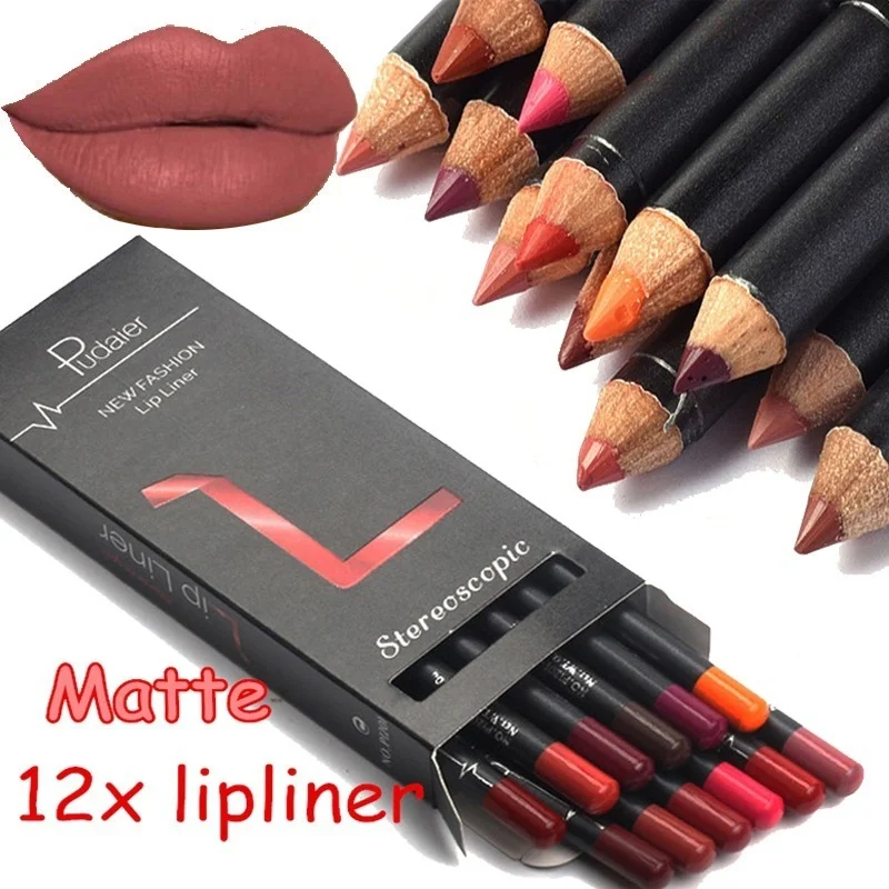 

12 Pcs/Set Matte Lipliner Waterproof Smooth Lip Pencils Colorful Silk Nude Lipstick Pen Long Lasting Pigments Lip Makeup