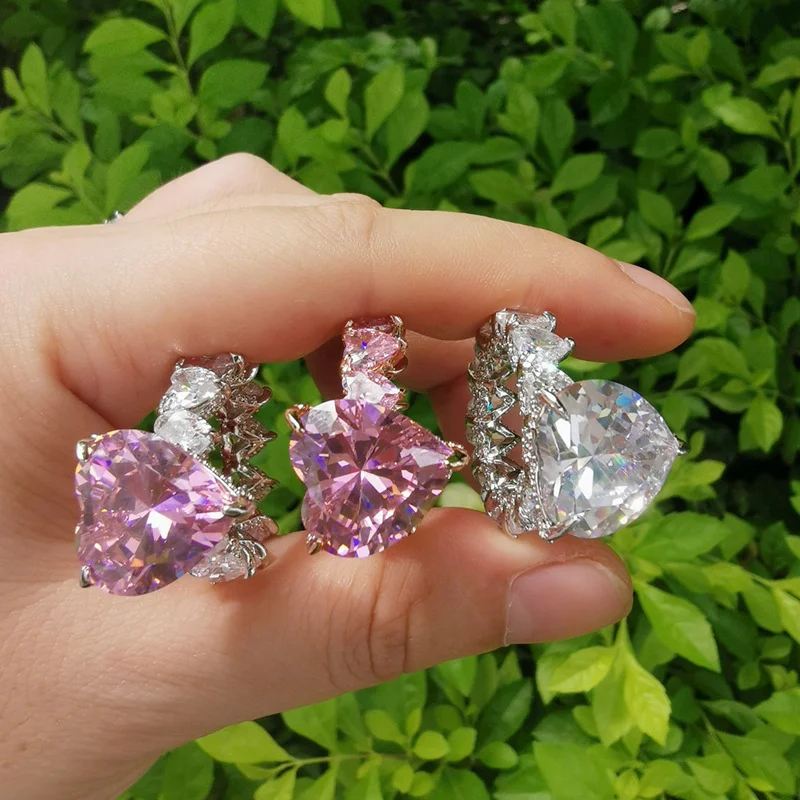 

STOCK iced out rose gold plated pink heart cz engagement ring prices