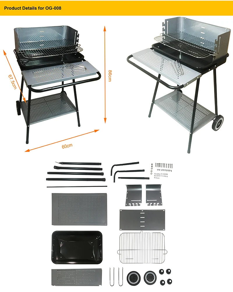 Foldable BBQ Grilling Backyard Outdoor Charcoal Grills for Garden with Wheels