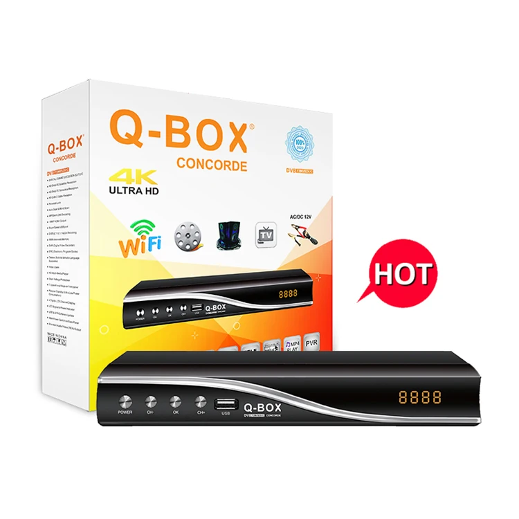 

Q-BOX CONCORDE Hot Selling Decoder Combo S2+T2+C DVB Receiver with IPTV and IKS, Black