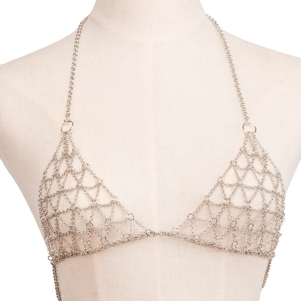 

2022 Bra Beach Bikini metal Chains Harness Chain Party Body Accessories, Silver gold