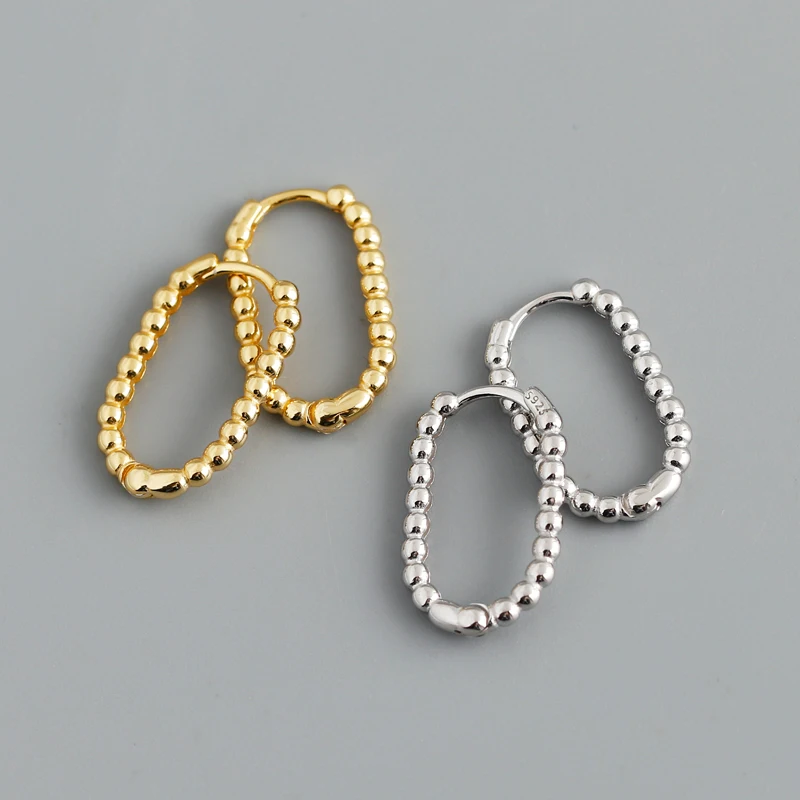 2024 Drop Shipping 925 Sterling Silver Fashion U Shape Plain Small Bead Ball Round Shape Gold Plated Hoop Earrings for Women