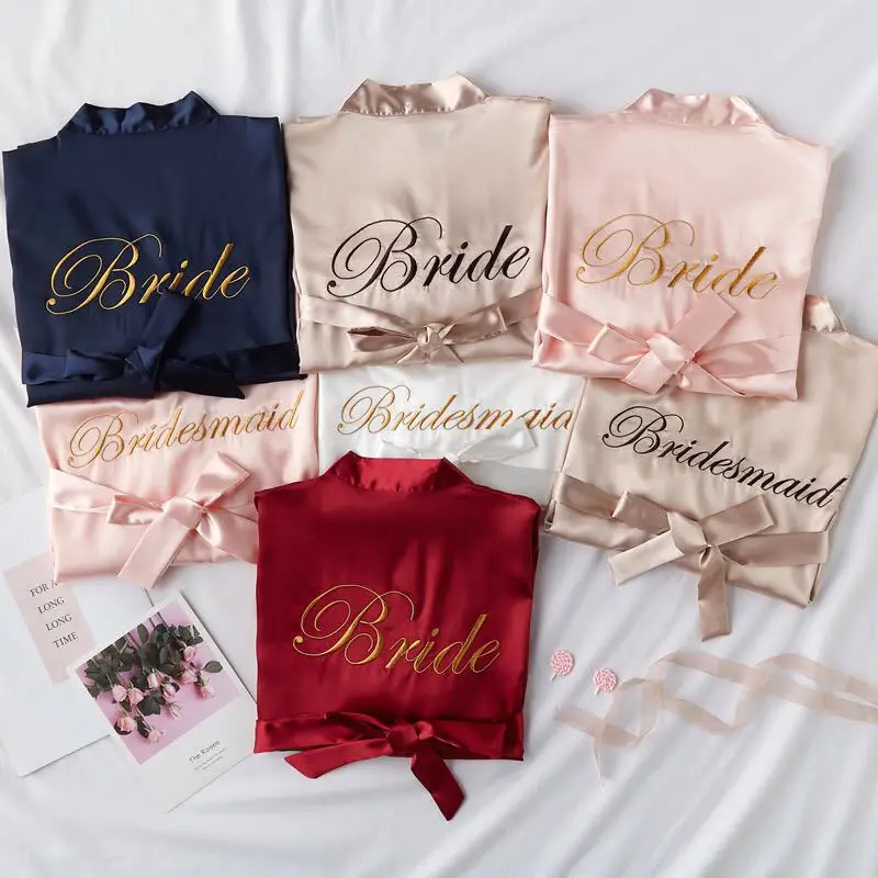 

Custom name Silk personalized Embroidery bridal robes satin women wedding Bride and Bridesmaid Robes