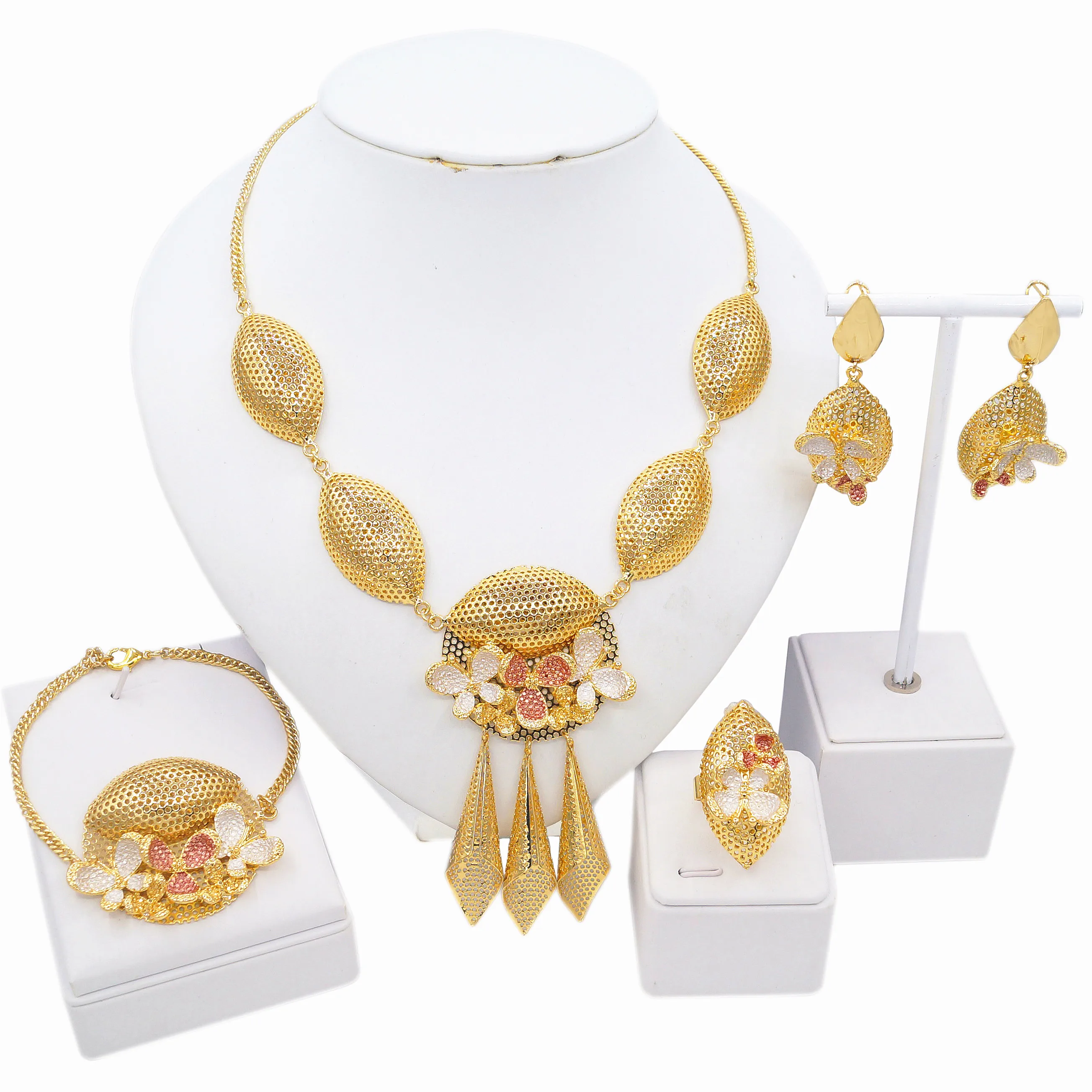 

Gold Color Necklace Bracelet Set Brazil New Year Party Jewelry Set Fashion Gold-plated Butterfly Honey Collection Jewelry Sets